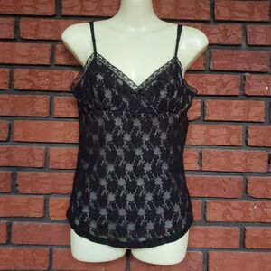 Black Floral Lace Babydoll Cami Tank Top Sz 6 Whimsigoth Dark Fairy Grunge Lined